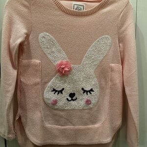 Pink Sweater with applied rose and sequins Small